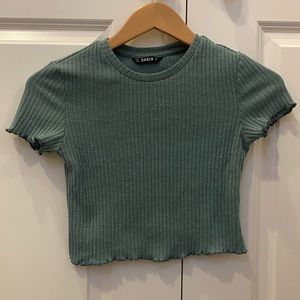 Green ribbed cropped top